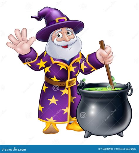 Magician stirring magical cauldron animatronic
